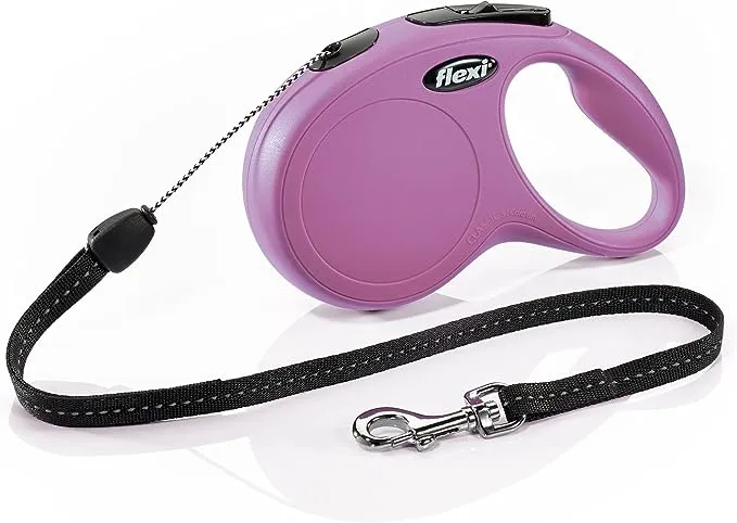 FLEXI New Classic Retractable Dog Leash (Cord), Ergonomic, Durable and Tangle Free Pet Walking Leash for Dogs Up to 26 lbs, 16 ft, Small, Pink