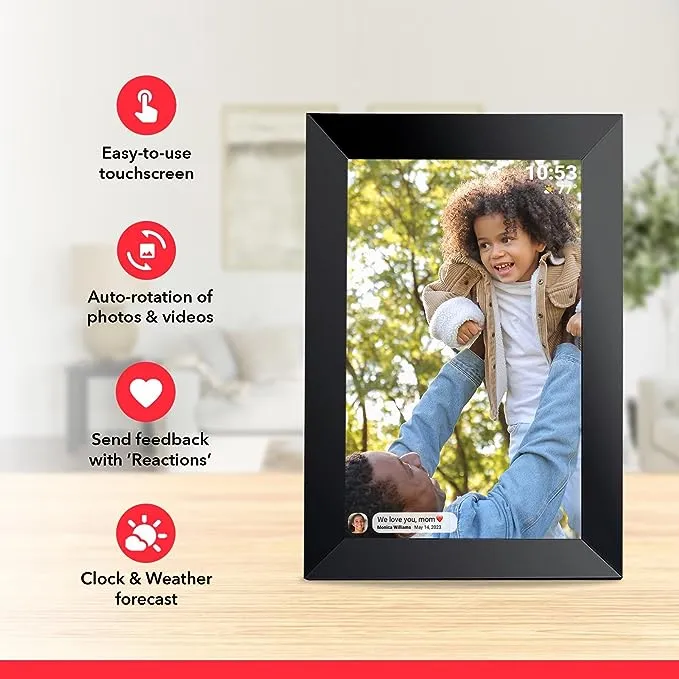 Frameo 10.1 inch Smart WiFi Digital Photo Frame 1280x800 IPS LCD Touch Screen, Auto-Rotate Portrait and Landscape, Built in 16GB Memory, Share Moments