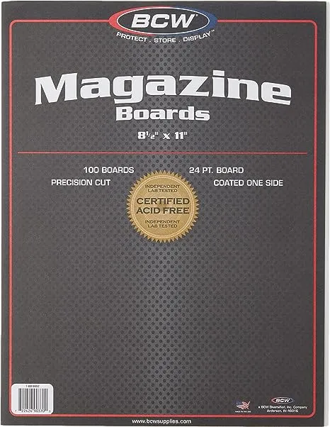 BCW Magazine Backing Boards (8.5 x 11 Inches) -1 Pack (100 total) | 24-Point Solid Bleached Sulfate, Calcium Carbonate Coating Protective Sheets | Ideal for Collectible Magazine Protection