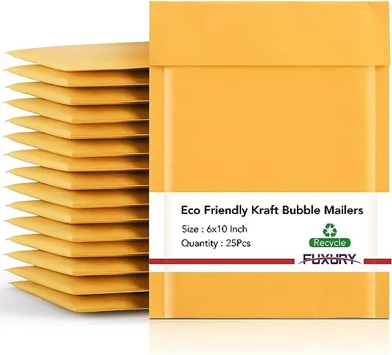 Fuxury Kraft Bubble Mailer 6x10 Inch 25 Pack，Strong Adhesion Padded Envelopes,Self Seal Bubble Envelopes, Waterproof Cushioned Bubble Mailers Packaging for Small Business，Bulk #0 Mailers Yellow