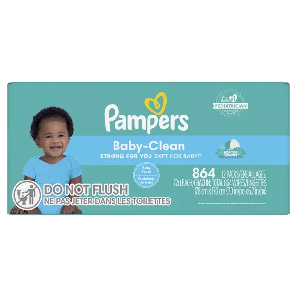 Pampers Flip Top Wipes Baby Fresh 12x 864 Wipes (Select for More Options)