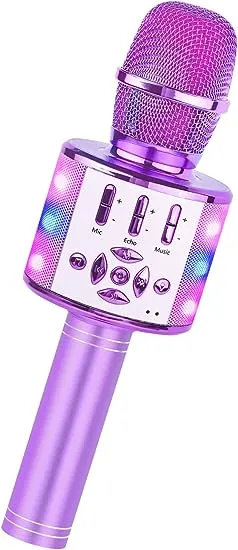 Amazmic Toys for girls, Kids Karaoke Microphone Toddler Microphone for singing with Lights,Voice Changer kids Birthday Gift for Girls, Boys, Girls Toy Ages 3, 4, 5, 6, 7, 8+ Years Old(Light Pinkcolor)