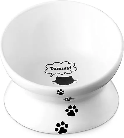 Y YHY Cat Bowl Anti Vomiting, Raised Cat Food Bowls, Tilted Elevated Cat Bowl, Ceramic Pet Food Bowl for Flat Faced Cats, Small Dogs, Protect Pet's Spine, Dishwasher Safe (5 Inches, White)