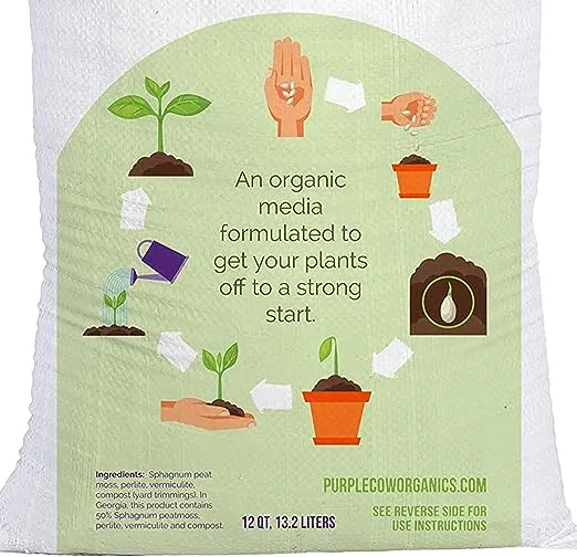 Purple Cow Organics All Natural Seed Starter Mix for Fast Germination and Vigorous Seedlings with Strong Root Systems for Indoor Home Gardens, 12 Quart Bag