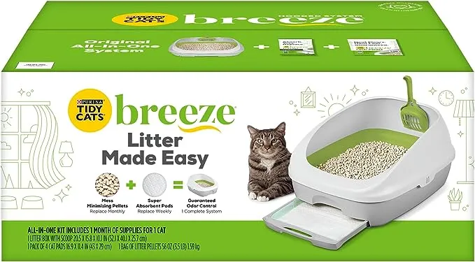 Purina Tidy Cats Litter Box System, BREEZE System Starter Kit Litter Box, Litter Pellets & Pads