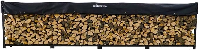 Woodhaven Black Firewood Rack - Black Cover - 16'