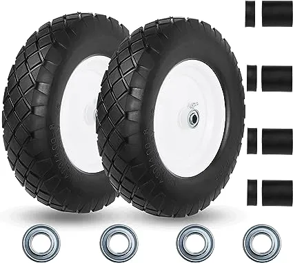 Upgraded 16" Flat Free Wheelbarrow Wheels and Tires, 4.80/4.00-8 Solid Wheelbarrow Tires with 5/8"&3/4" Bearings,3"-7" Centered Hub,16" Wheelbarrow Tires for Wheelbarrows/Garden Trailers-1PCS(Black)