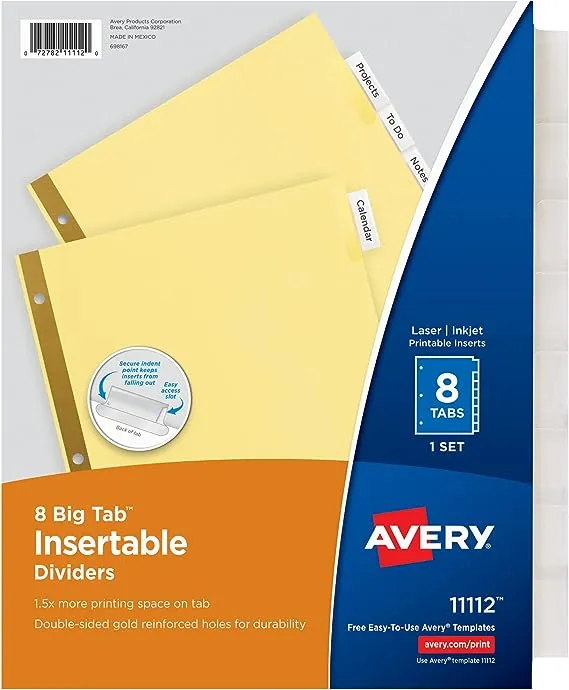 AVE11115 Insertable Big Tab Dividers, 8-Tab, Letter, 24 Sets