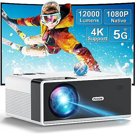 Projector with WiFi and Bluetooth 4K Support Native 1080P, FUDONI 5G WiFi 350 ANSI High Lumen Portable Outdoor Movie Projector, Video Home Theater Gaming Digital Projector with Zoom Max 300" Display