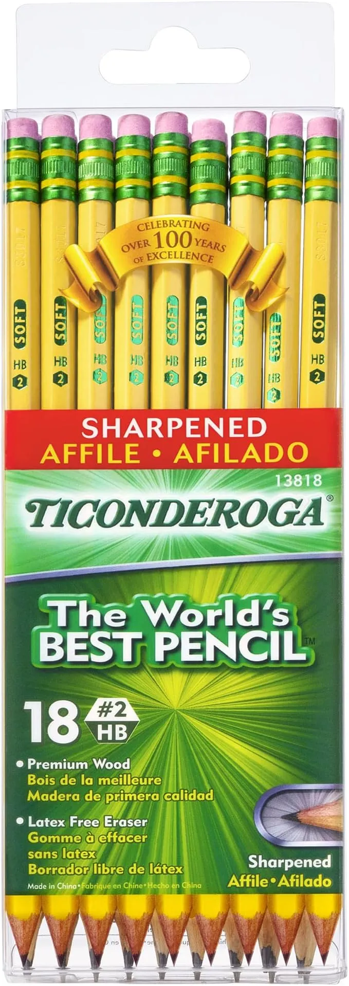 Ticonderoga Wood-Cased Pencils Pre-Sharpened 2 HB Soft