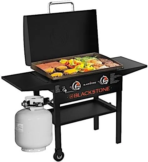 Blackstone 1883 Gas Hood & Side Shelves Heavy Duty Flat Top Griddle Grill Station for Kitchen, Camping, Outdoor, Tailgating, Countertop 28 inch Black