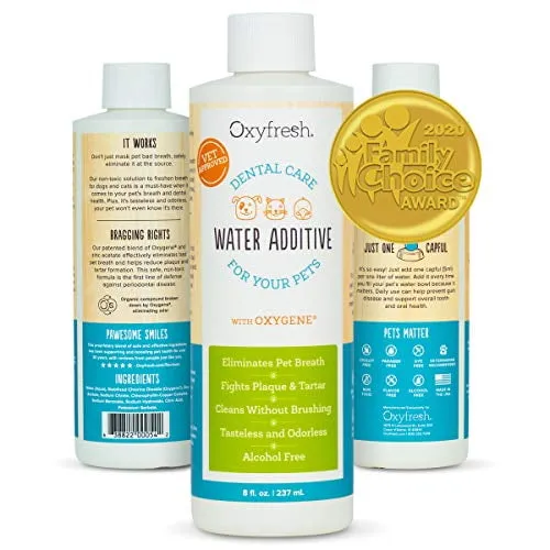 Oxyfresh Premium Pet Dental Care Solution Pet Water Additive: Best Way to Eliminate Bad Dog Breath and Cat Bad Breath - Fights Tartar & Plaque - So Easy, Just Add to Water! Vet Recommended 16 oz.