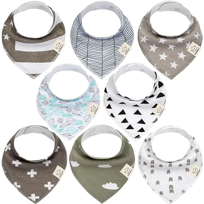 KeaBabies 8-Pack Organic Baby Bandana Bibs (Hunter)