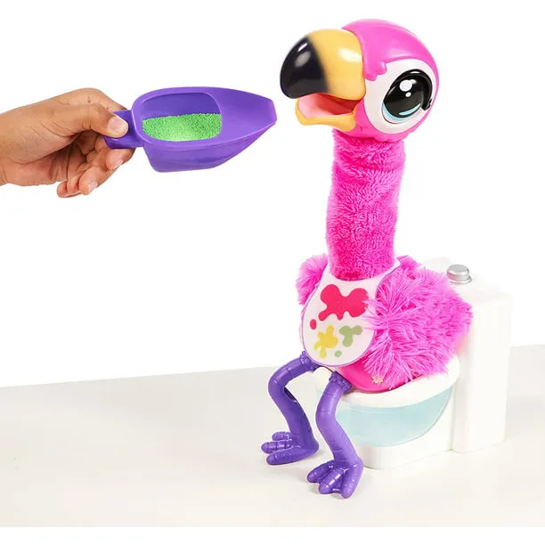 Little Live Pets Gotta Go Flamingo Value Pack: Sherbet | Interactive Plush Toy That Eats Sings Dances Poops and Talks Bonus Food Containers and Bib Ba