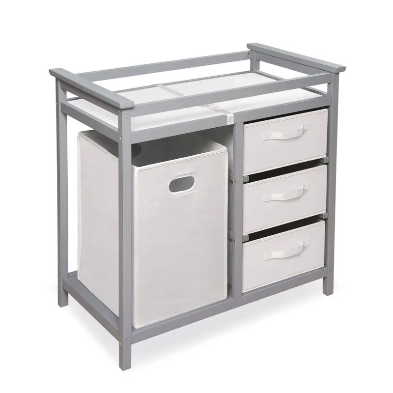 Badger Basket Modern Changing Table With 3 Baskets And Hamper - Gray