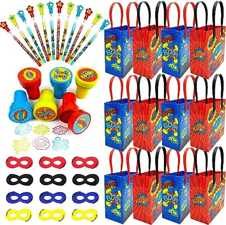 TINYMILLS Superhero Birthday Party Favor Set of 60 Pcs 12 Large Party Favor Bags