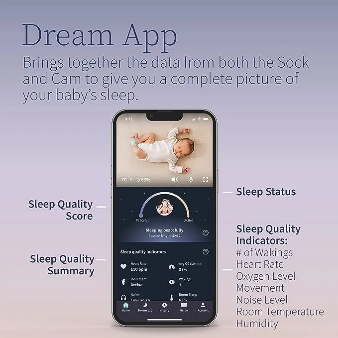 Owlet Dream Duo: Dream Sock Monitor de bebé y cámara HD Rosa polvorienta