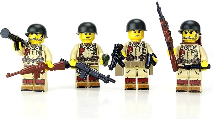 Battle Brick Collectible US Army WW2 Tan Soldiers Complete Squad Custom Minifigures | Genuine Military Minifig | Printed in The USA | 1.6 Inches Tall | Great Gift for Ages 8+ to Adult AFOL