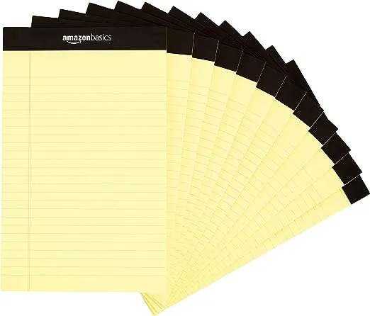 Amazon Basics Narrow Ruled Lined Writing Note Pad, 5 inch x 8 inch, Canary, 12 Count ( 12 Pack of 50 )