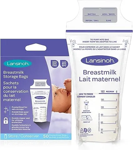 Lansinoh Breastmilk Storage Bags, 200 Count Value Pack, Easy to Use Milk Storage Bags for Breastfeeding, Presterilized, Hygienically Doubled-Sealed, for Refrigeration and Freezing, 6 Ounce