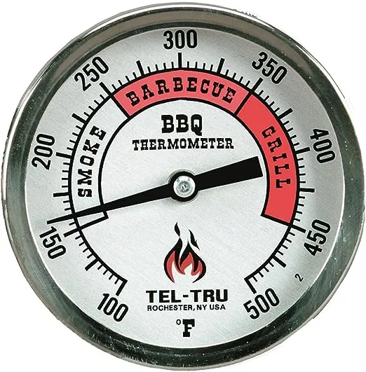 Tel-Tru BQ300 3" RedZone Dial Barbecue Thermometer, 4" Stem