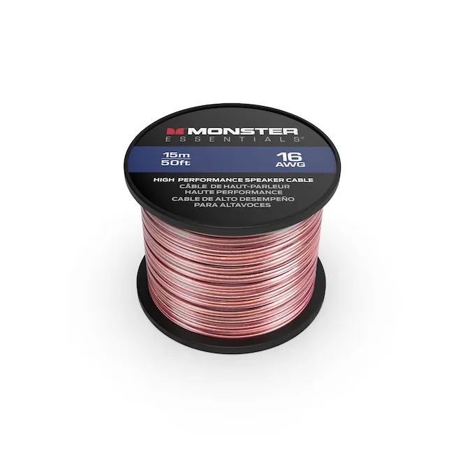 Monster Copper Clad Aluminum (CCA) Speaker Wire 16 Gauge Cable 50 FT Spool - Ideal for Home Cinema Cables and Car Audio Cable