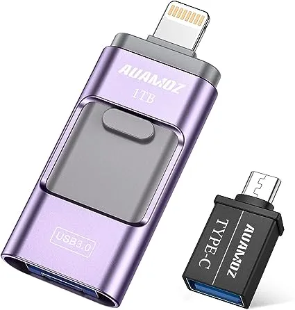 Flash Drive for iPhone 1TB, AUAMOZ USB Memory Stick Photo Stick External Storage Thumb Drive for iPhone iPad Android Computer (Light Purple)