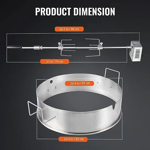 Bentism BBQ Rotisserie Ring Kit for 22 inch Kettle Charcoal Grills Stainless Steel