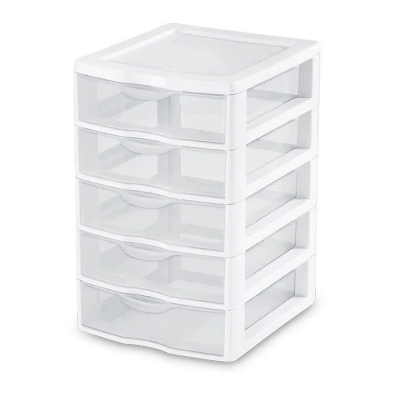 Sterilite Clearview Plastic Small 5 Drawer Desktop Storage Unit White 12 Pack