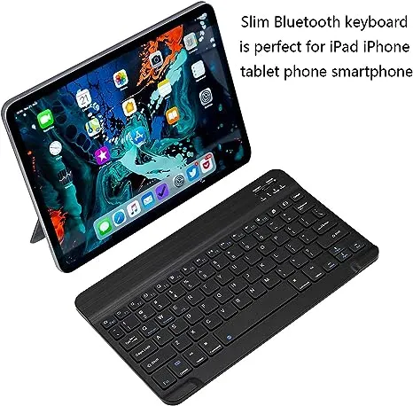 Ultra-Slim Bluetooth Keyboard Portable Mini Wireless Keyboard Rechargeable for Apple iPad iPhone Samsung Tablet Phone Smartphone iOS Android Windows (10 inch Black)