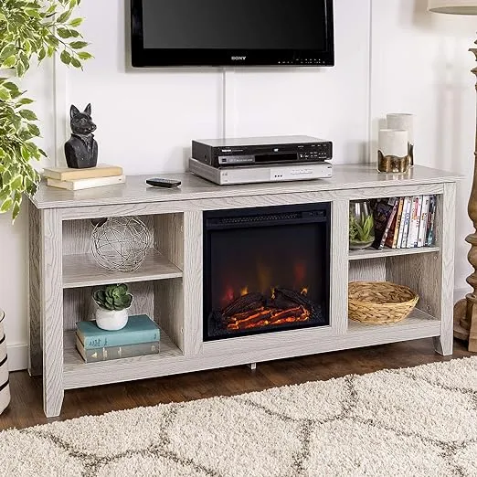 Walker Edison 58" White Wood Fireplace TV Stand W58FP18WW