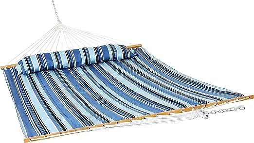 Sunnydaze Outdoor Quilted Fabric Hammock - Two-Person with Spreader Bars - Heavy