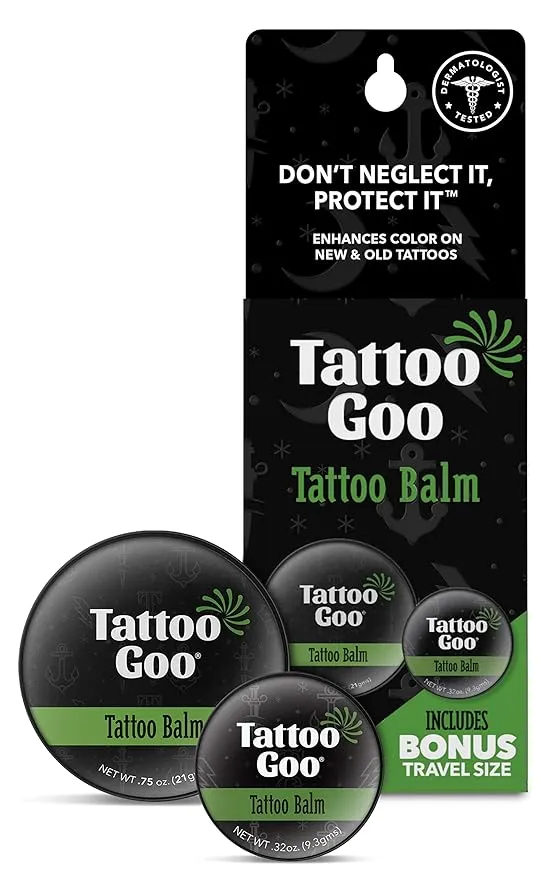 Tattoo Goo Tattoo Balm and Travel Size Balm Bundle, 3/4 oz & .33 oz Tin - Natural Tattoo Aftercare Balm with Beeswax and Cocoa Butter, Soothing