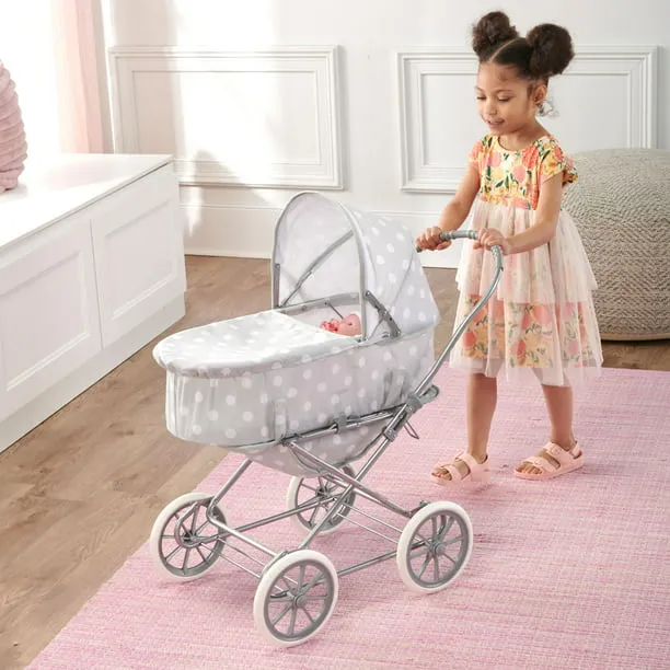 Badger Basket Just Like Mommy 3-in-1 Doll Pram/Carrier/Stroller - Gray/Polka Dots