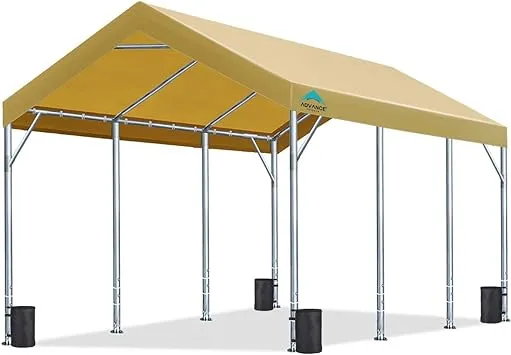 ADVANCE OUTDOOR 12x20 ft Carport Heavy Duty Car Canopy Event Canopy, 8 Legs with 8 Reinforced Poles and 4 Sandbags, Silver Gray