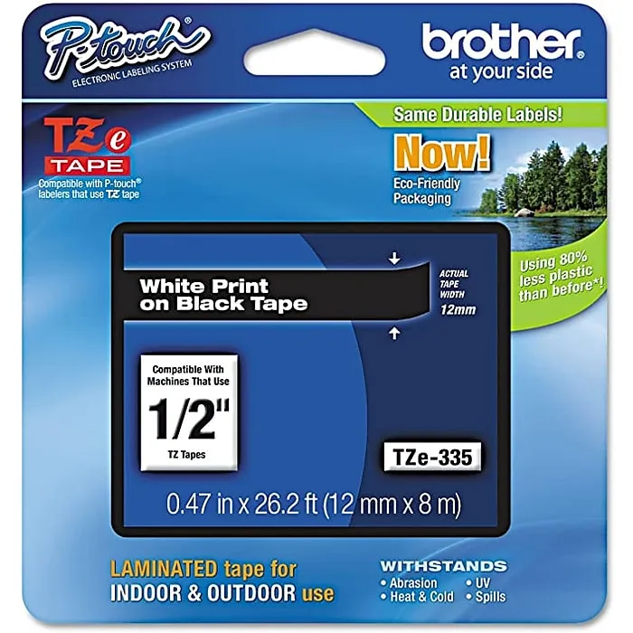 Brother TZe-335 White On Black P-Touch Tape