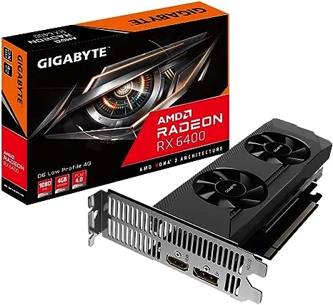 Gigabyte כרטיס גרפי Radeon RX 6400 D6 פרופיל נמוך 4G, עיצוב פרופיל נמוך, 4GB 64-bit GDDR6, GV-R64D6-4GL כרטיס וידאו