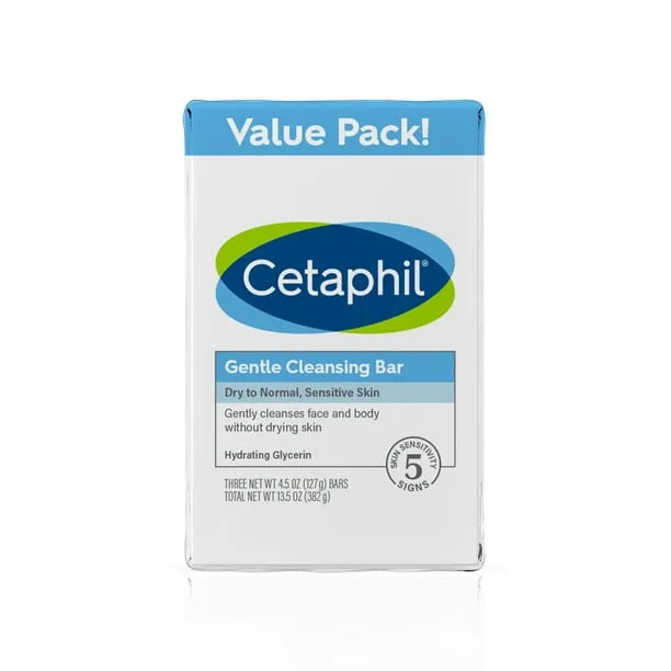 Cetaphil Antibacterial Bar, Gentle, Value Pack - 3 pack, 13.5 oz bars