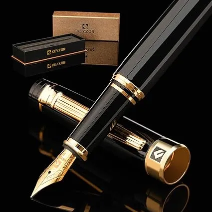 Luxury Fountain Pen Fine Nib For WritingRefilla<wbr/>ble Ink Converter24k Gold Trim...