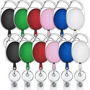 Selizo 12 Packs Retractable ID Badge Card Holder Carabiner Badge Reel with Belt Clip and Key Ring, Assorted Colors