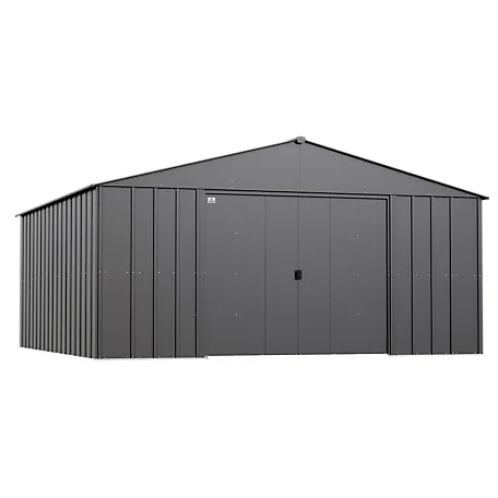 Arrow | Classic Steel Storage Shed 14ft Wide, 14x14 ft / Charcoal