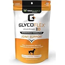 VETRISCIENCE Glycoflex 3 Maximum Strength Hip & Joint Support for Small Dogs Under 30lbs - Glucosamine, DMG, MSM & Green Lipped Mussel - Great Tasting - Vet Recommended, (0900669.060)