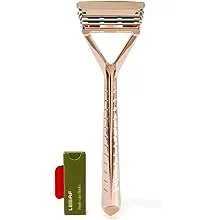 The Leaf Razor, Silver - Maquinilla de afeitar de cabeza pivotante sin plástico, multicuchilla, para un afeitado suave y cerrado para mujeres y hombres