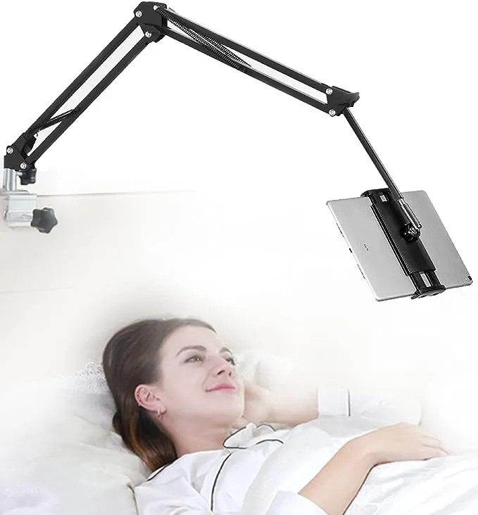 Foldable Tablet Stand for Bed, Tablet Stand Adjustable,360 Degree Rotating Bed Tablet Mount Holder Stand with Aluminum Arm for Phone Ipad Tablet and Other 4.7-12.9 inch Devices