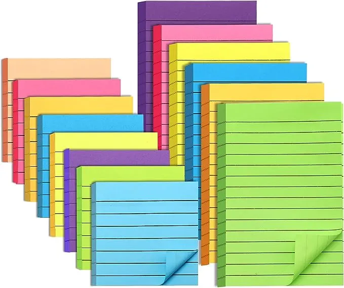 N A N 14 Pack Lined Sticky Notes Bright Ruled Post Stickies, Post Sticky Notes 4x6 and Sticky Notes 3x3, Strong Adhesive Self-Stick