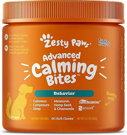 Zesty Paws, Calming Bites for Dogs, Behavior, All Ages, Peanut Butter, 90 Soft Chews, 12.7 oz (360 g)