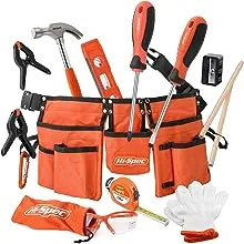 Hi-Spec Orange Kids Tool Kit Set Child Size Tool Belt Real Metal Hand Tools for DIY Building, Woodwork Construction Learning Too, Metal