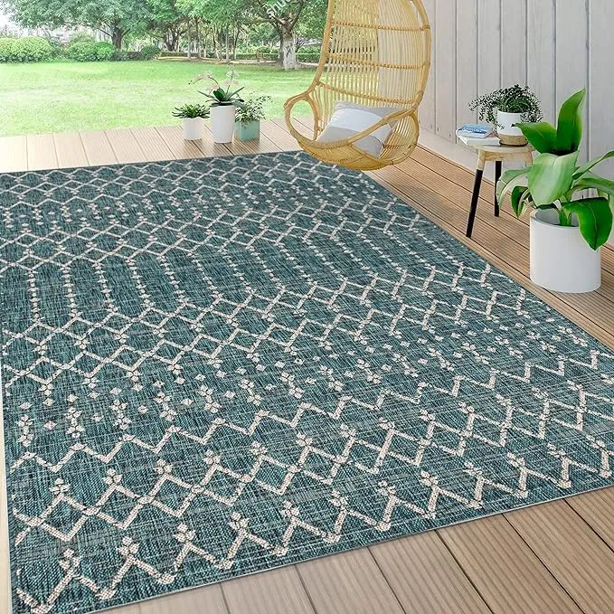 Jonathan Y Ourika Moroccan Geometric Textured Weave Teal/Gray 3 ft. x 5 ft. Indoor/Outdoor Area Rug