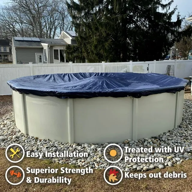 Winter Block WC18R Aboveground Pool Winter Cover 18’ Ft. Round, 8-Year Warranty Includes Winch and Cable, Superior Strength & Durability, UV Protected, 18', Solid Blue