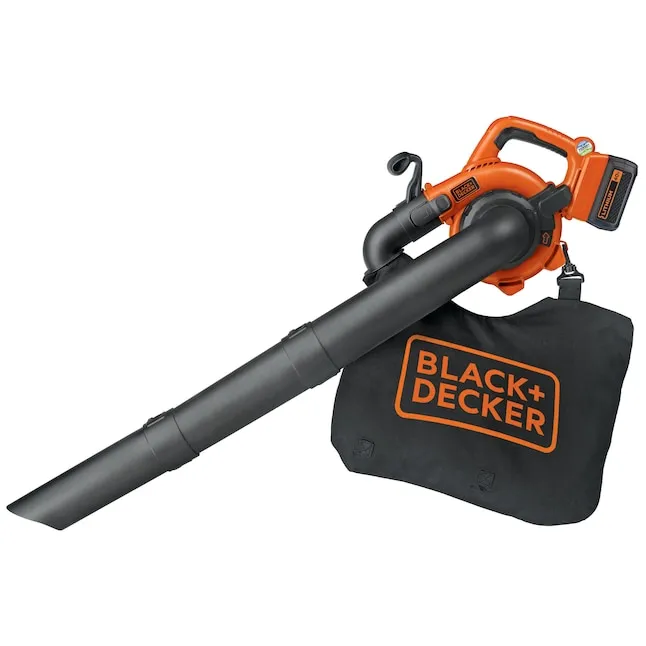 BLACK+DECKER 40V Cordless Leaf Blower Kit, 120 mph Air Speed, 6-Speed Dial, Built-In Scraper, With Collection Bag, Battery and Charger Included (LSWV36)